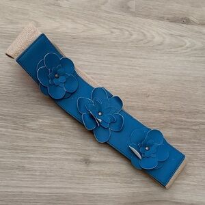 Blue Floral Elastic Waist Belt